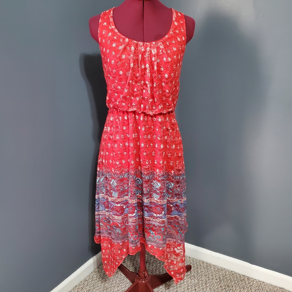 No Boundnaries Red Lace Sleeveless Asymmetric Women's Dress Size L (11-13)